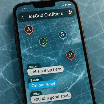 Phone chat with a shared night ice map and marked safe lanes
