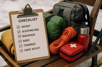 Workbench with a neatly packed kit and a short checklist card