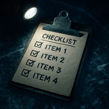 Clipboard with handwritten ice safety checklist resting on a dark sled