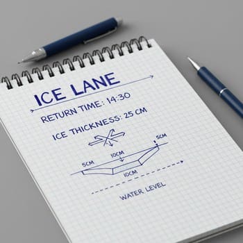 Close view of handwritten lane notes with return time and ice numbers