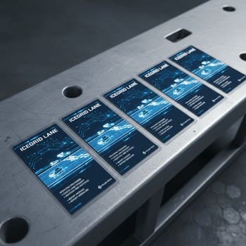 Three small safety cards for lane A, B and C laid out on a wooden bench