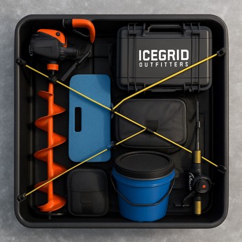 Top view of a packed ice sled with gear in clear zones at the front