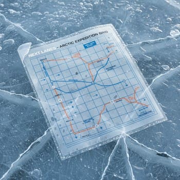 Small card with a simple three-lane ice map drawn in blue lines