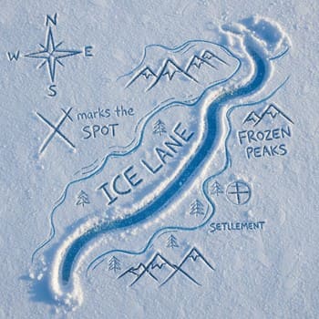 Hand-drawn sketch of a simple shore-to-lane ice path