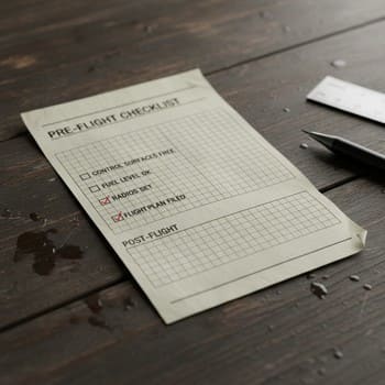 Printed ice safety checklist card with a pen on a wooden table