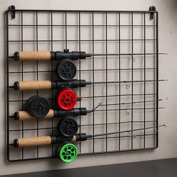 Wall rod rack with several ice rods arranged in a clean grid