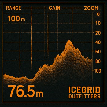 Zoomed sonar screen with deep arches and bright depth grid lines