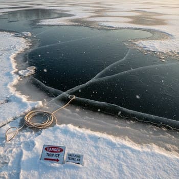 Early season ice with a clear contrast between dark and safe bands