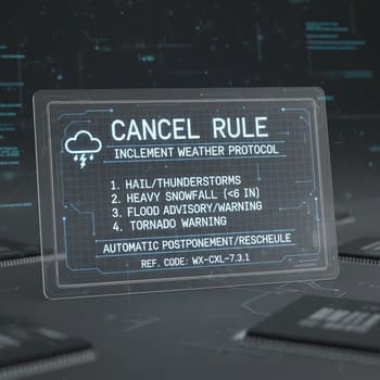 Small card with hand-written weather cancel thresholds for ice trips